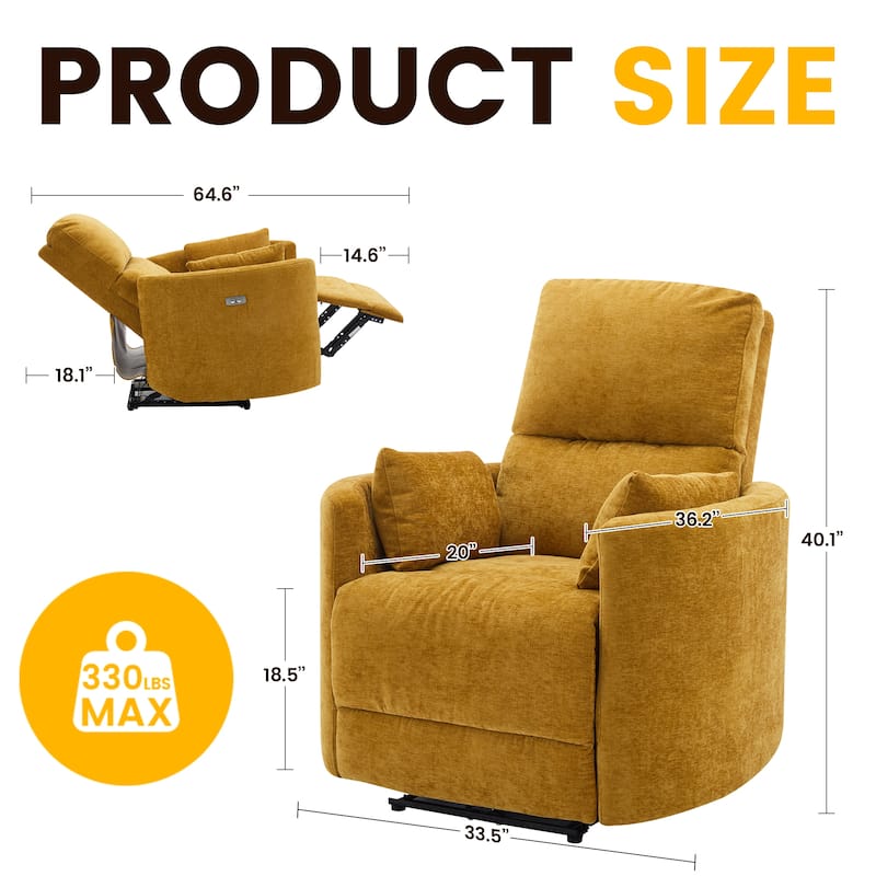 Chenille Power Recliner, 3-position Reclining Chair