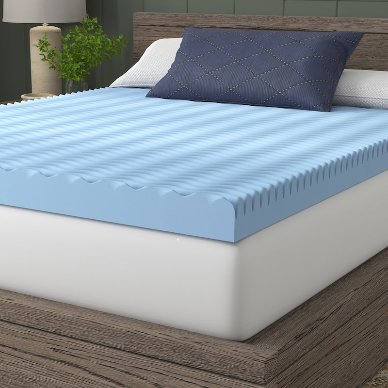 Vibe 4" Wave Convoluted Gel Memory Foam Mattress Topper, Dual-Sided