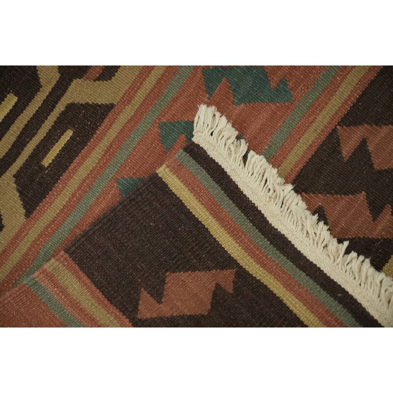 Hand Woven Oriental 100% Wool Carpet Southwestern Tribal Oranges & Rust Kilim Area Rug - 9' 9'' X 7' 9''