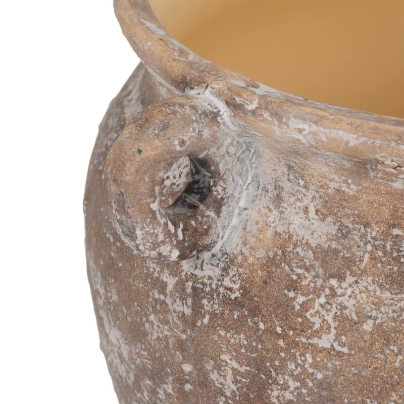 Stoneware Planter Rustic Texture and Handles Vessel Vintage Style