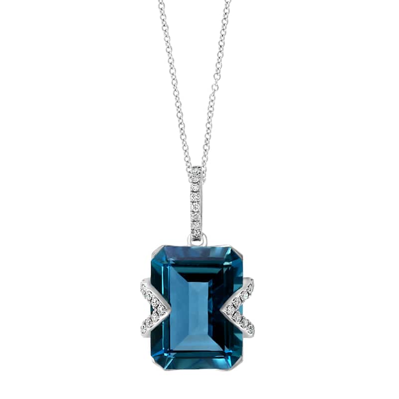 EFFY 14K Gold Diamond London Blue Topaz Pendant Necklace