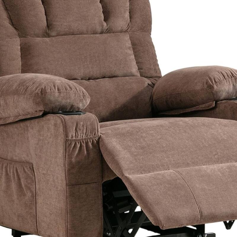 HomeRoots 39" Brown Faux Leather Heated Massage Lift Assist Recliner With USB