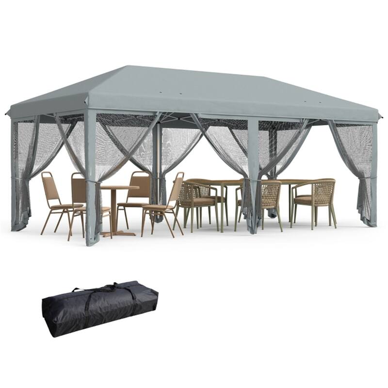 Grey Portable Outdoor UV Protection Pop-Up Canopy Tent with Mesh Sides and Steel Frame - 230.25" L x 116.25" W x 106.25" H