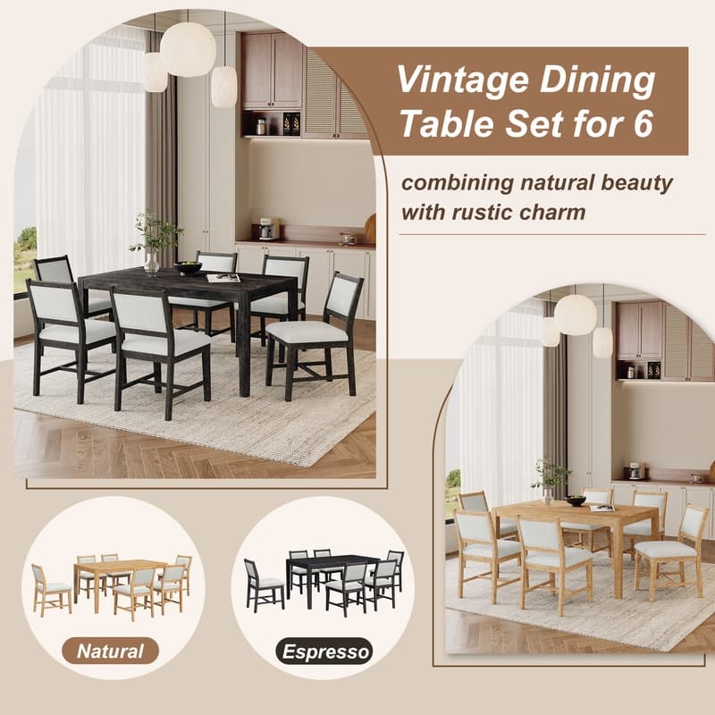 Vintage 7-Piece Retro Dining Set for 6 with Upholstered Chairs