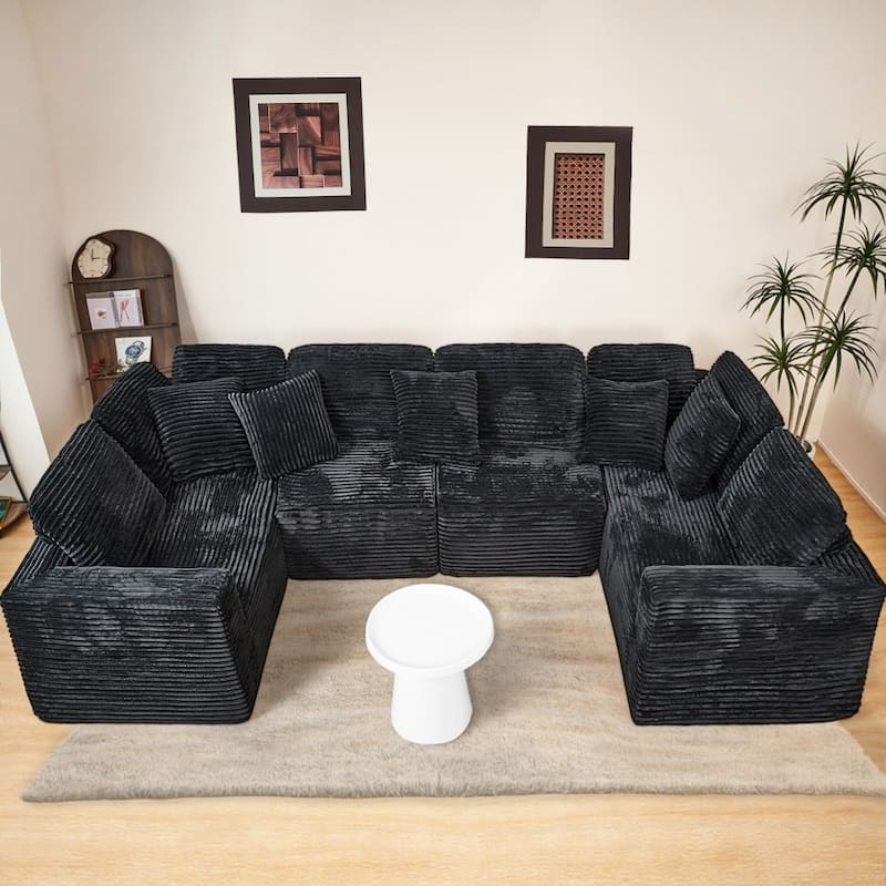 135.5" Modular Corduroy 6-Seater U-Shaped Sectional Sofa with Reversible Design - Black