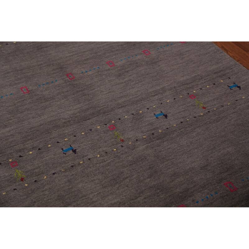 Tribal Charcoal Gabbeh Oriental Rug Handmade Wool Carpet - 4'8"x 6'7"