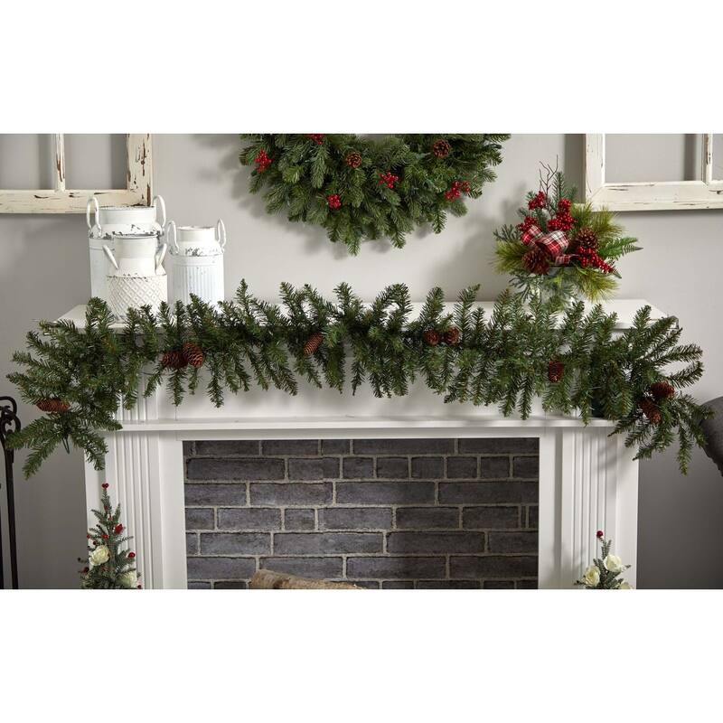 Christmas Garland 6Ft Artificial Pine & Pinecone Decor w/ 50 Warm White Lights - 72