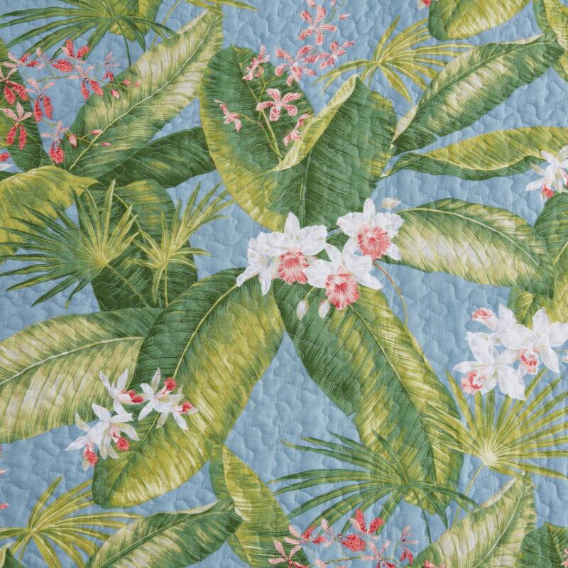Tommy Bahama Aregada Dock Tropical Foliage Soft Textured Quilt (Blue, 3 Piece Set)