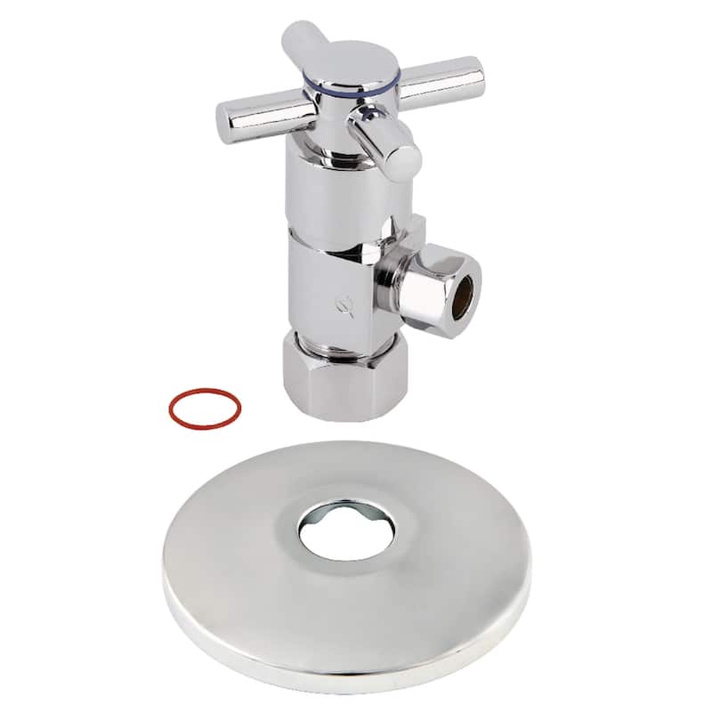 Kingston Brass 5/8"O.D x 3/8" O.D Anti-Seize Deluxe Quarter Turn Ceramic Hardisc Cartridge Angle Stop with Flange - Polished Chrome