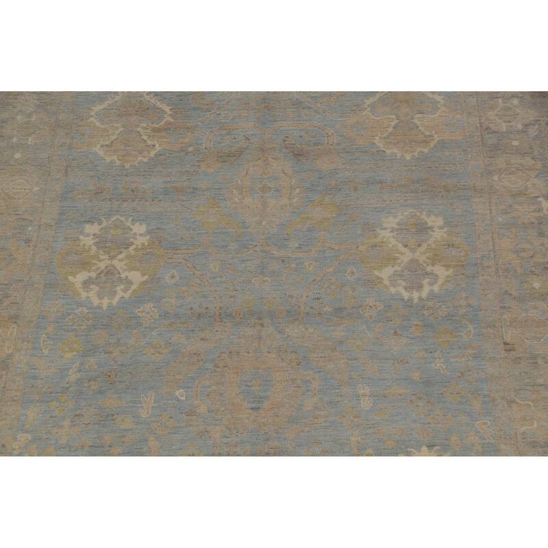 Hand Knotted Oriental 100% Wool Carpet Transitional All-Over Navy Blue & Blues Oushak Area Rug - 12' 1'' X 8' 11''
