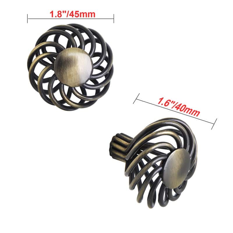 Utopia Alley Aire Round Swirl Cabinet Ring Pull Knob - Vintage Cabinet Antique Brass Hardware with Hand, 1.8"