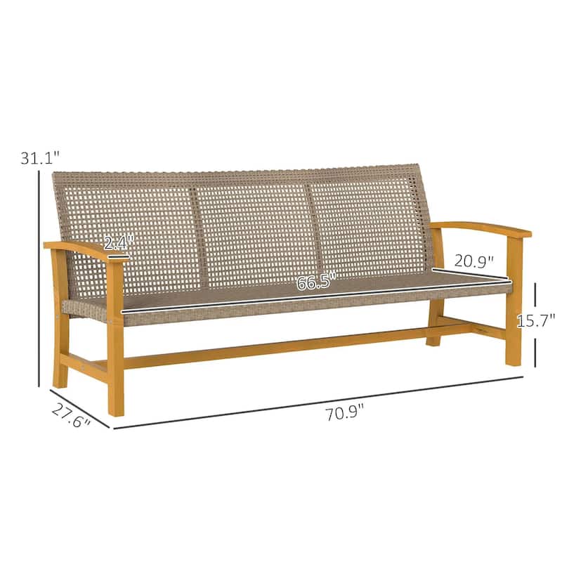 3-Seat Patio Wicker Sofa, Acacia Wood, Steel Armrests, 1000lb Capacity