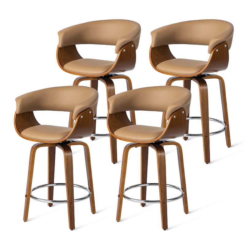 Glitzhome Set of 4 Modern Counter or Bar Height Faux Leather Swivel Pub Stools - Camel/ PU - Counter Height