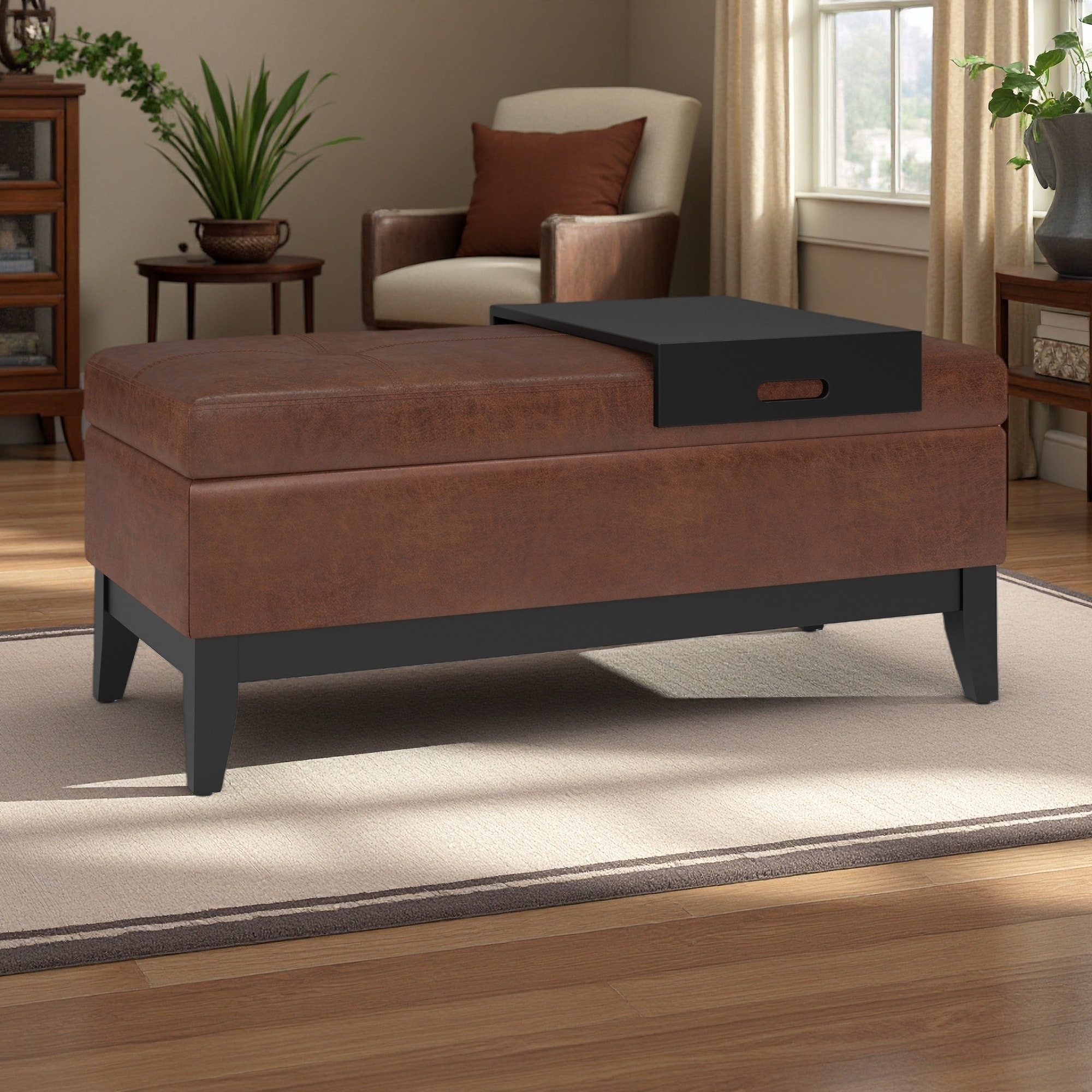 42"L Faux Leather Storage Ottoman Bench