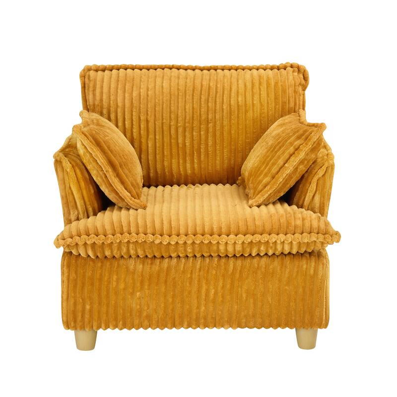 Single Sofa with Ottoman, Comfy Corduroy Upholstered Armchair, Lounge Chair with Throw Pillows for Living Room, Balcony