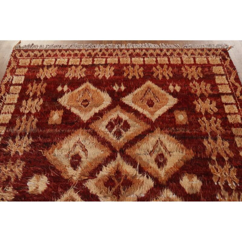 Hand Knotted Oriental 100% Wool Carpet Modern Tribal Red Moroccan Area Rug - 8' 0'' X 5' 7''