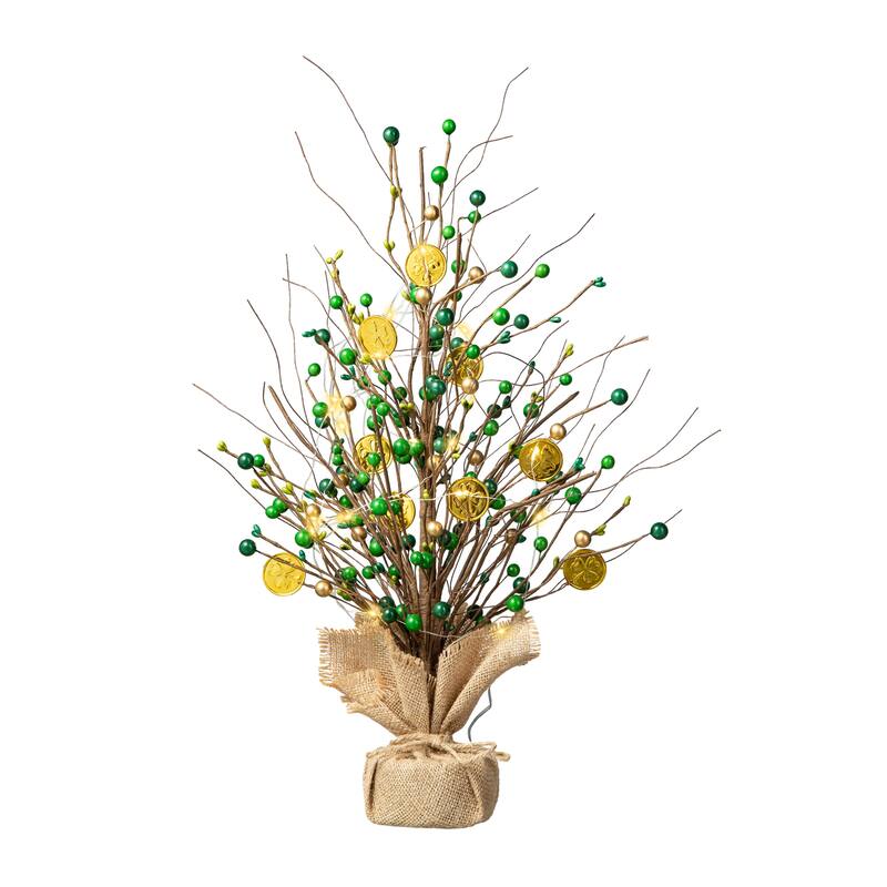 Glitzhome 21"H Lighted St. Patrick's Gold Coin Table Tree