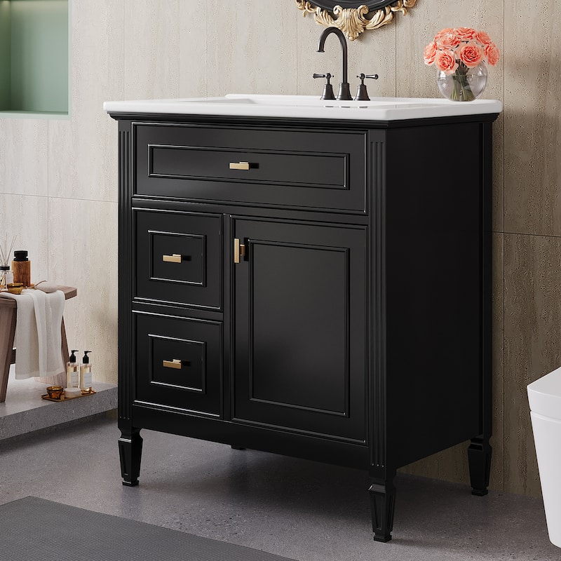 30" Bathroom Vanity with Sink,Vanity Cabinet with One Flip Drawer and Two Drawers,Adjustable Shelf,Solid Wood and MDF