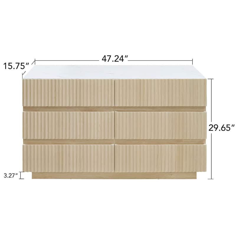 Fluted 6 Drawer Dresser with LED Lights, Wooden Drawer Organizer Cabinet, Large Capacity Bedroom Storage Cabinet