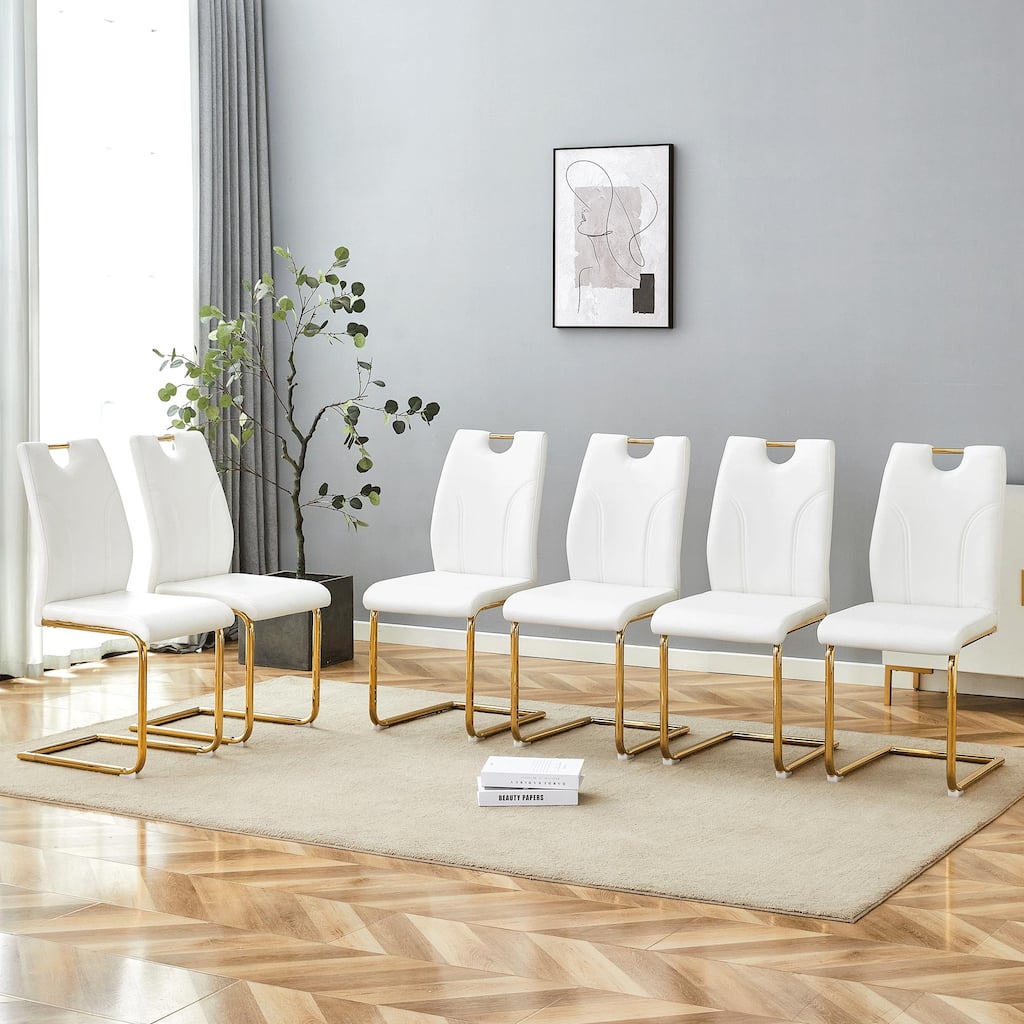 PU Dining Chair Set, Uniquely Designed Dining Chairs, Pu Material, Paired With Gold Metal Chair Legs, (Set Of 6)