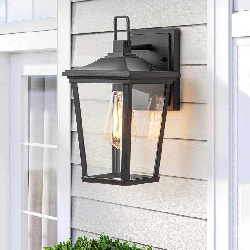 1-Light Modern Outdoor Wall Lantern with Glass Shade