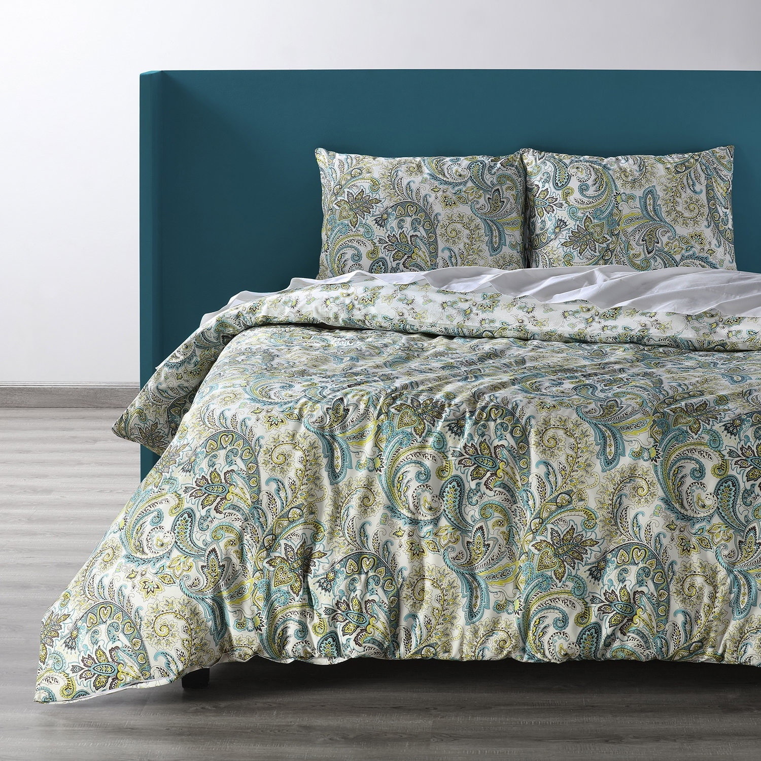 Exclusive Fabrics Spindrift Teal And Yellow Cotton Percale Printed Reversible Duvet Cover Set On Sale Overstock 32232701