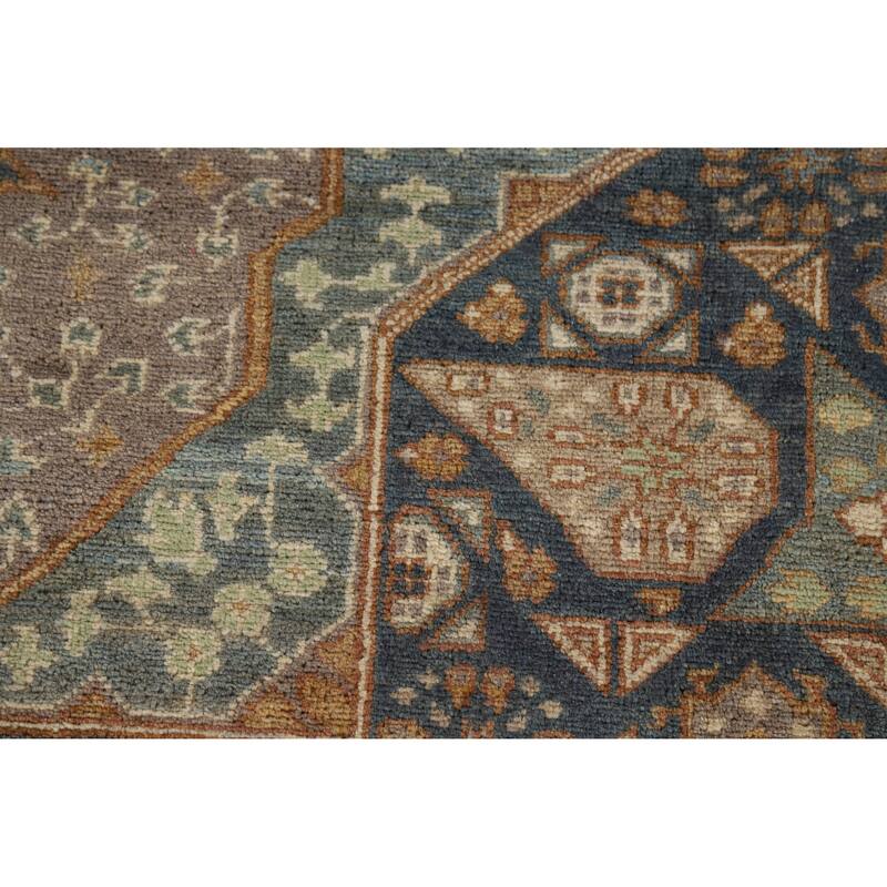 Hand Knotted Oriental 100% Wool Carpet Traditional Geometric Navy Blue & Blues Kazak Area Rug - 9' 10'' X 7' 11''