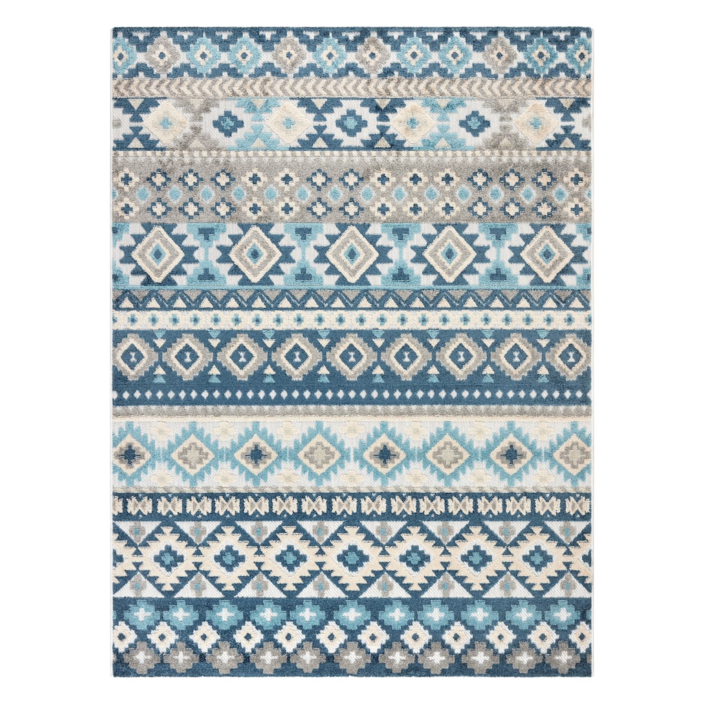 TOWN & COUNTRY EVERYDAY Dahlia Southwestern Stripe Indoor Outdoor Area Rug, UV Fade Resistant, High-Low Pile