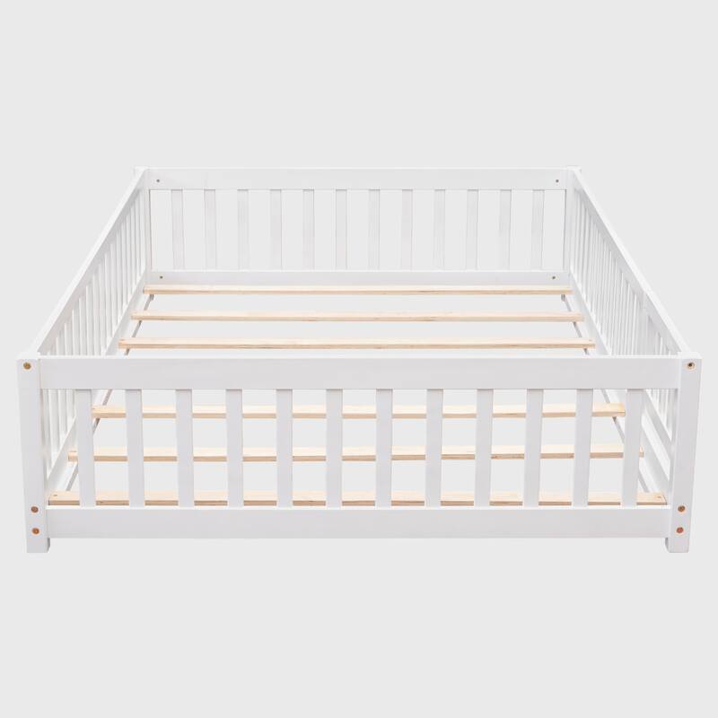 Full size Floor Platform Bed with Fence and Door