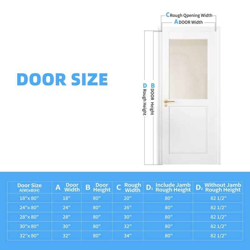 32" X 80"1-Lite Frosted Glass Slab Door Solid Manufactured Wood -shower door White Primed Standard Door Without Hardware Kit
