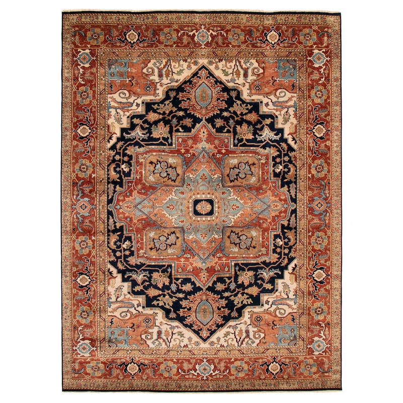 ECARPETGALLERY Hand-knotted Jules Sultane Dark Navy Wool Rug - 8'9 x 11'8 - Dark Navy - 8'9 x 11'8