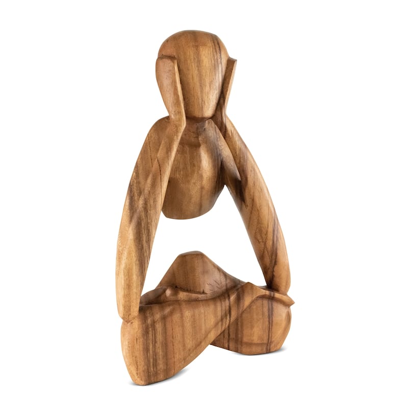 12" Wooden Handmade Abstract Sculpture Handcrafted "Daydreaming Man" Home Decor Figurine Accent Decoration Hand Carved Statue