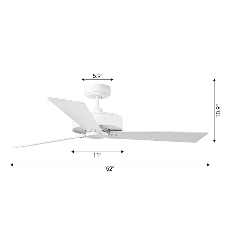52" White Modern Ceiling Fan without Light - 52-inch W x 10.9-inch H