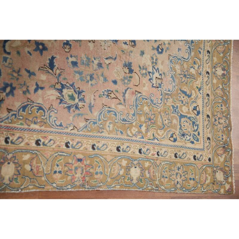 Hand Knotted Oriental 100% Wool Carpet Traditional Floral Pink Mashad Area Rug - 9' 1'' X 5' 7''
