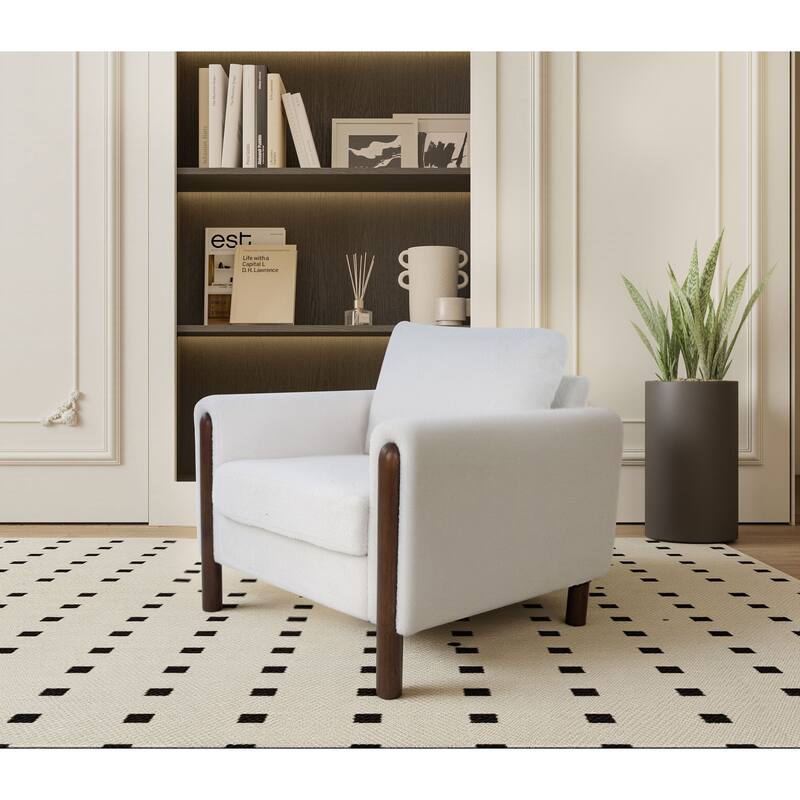 Christopher Knight Home Rowan Accent Chair Curved Handrails Single Sofa with Walnut Legs