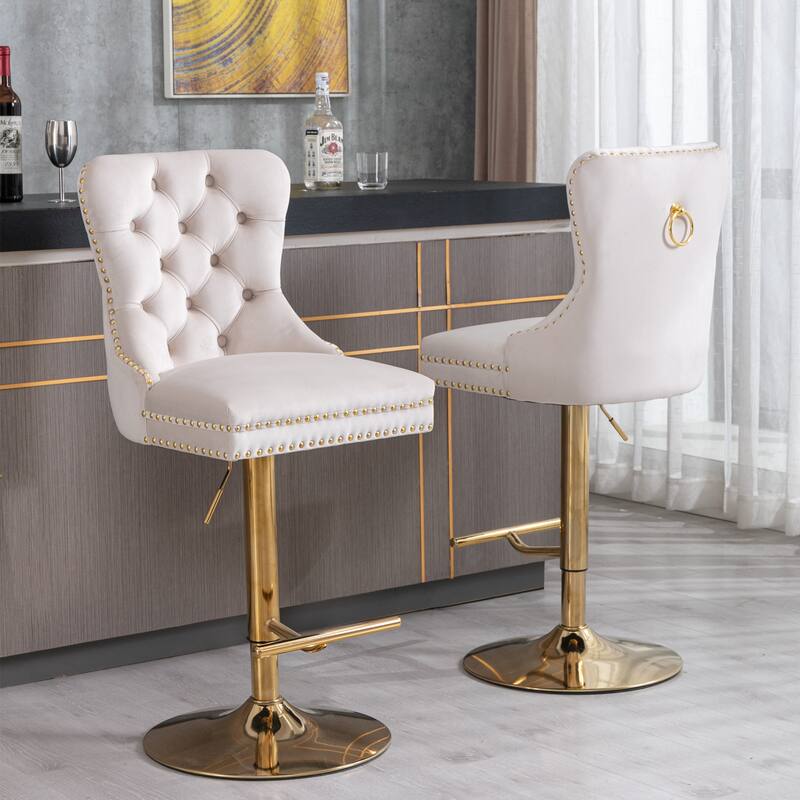 GDF Studio - Modern Upholstered Swivel Velvet Bar Stools with Adjustable Height and Tufted Back (Set of 2)