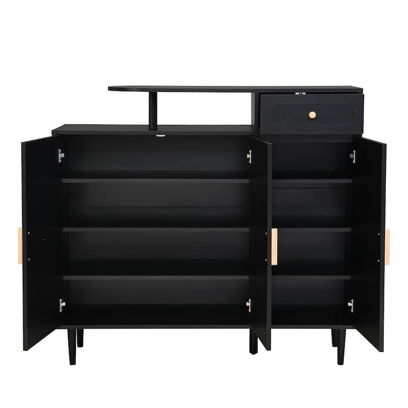 Shoe Cabinet with Arched Doors and Drawer, Storage Sideboard with Adjustable Shelves for Entryway