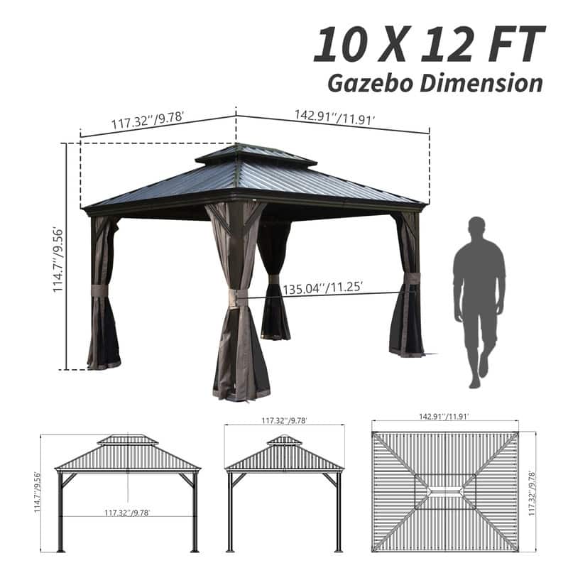 Domi Hardtop Gazebo with Galvanized Steel Double Roof and Aluminum Frame