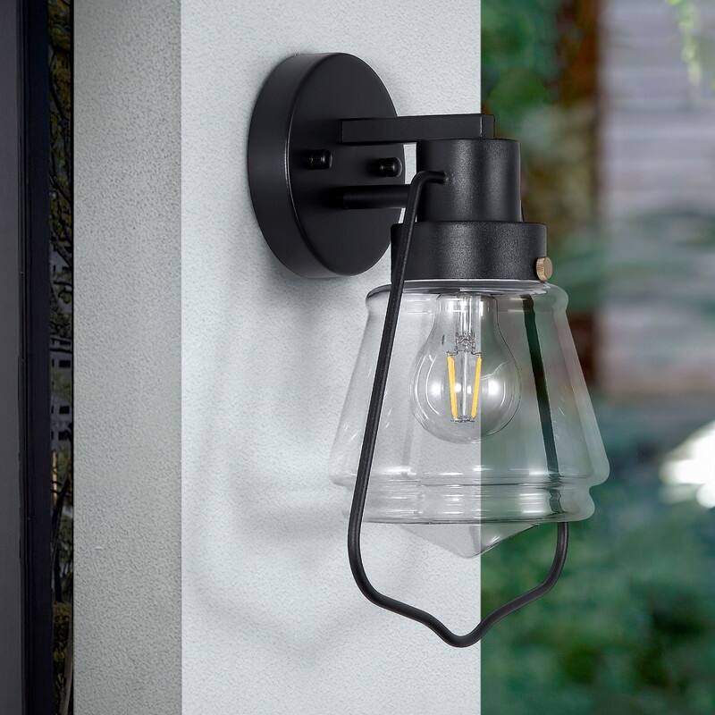 Modern Outdoor Wall Sconce Light Fixtures, Matte Black Wall Lights With Clear Glass (Set Of 2) - 2-Pack