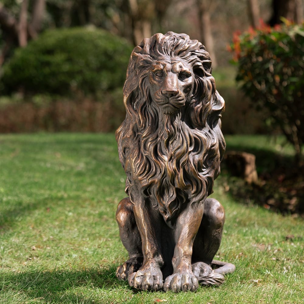 Glitzhome MGO Vintage Sitting & Lying Lion Guardian Garden Statue Porch Sculpture Indoor Outdoor