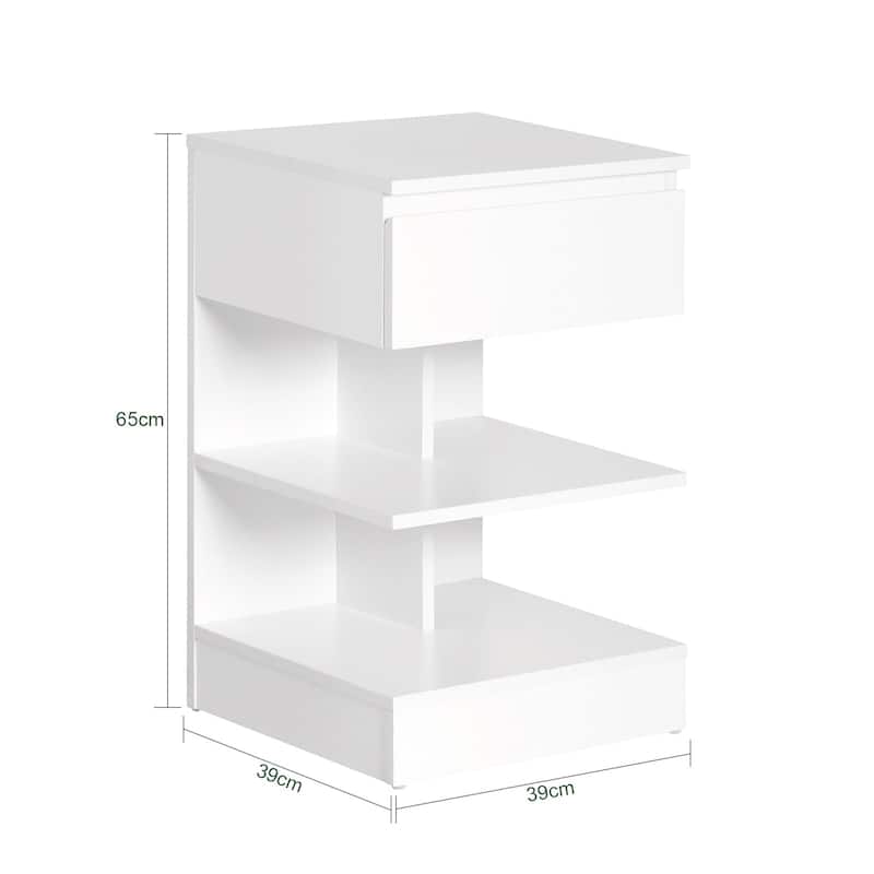 Haotian FBT49-W, Side Table Night Stand Bed Sofa Table With 1 Drawer And 2 Shelves