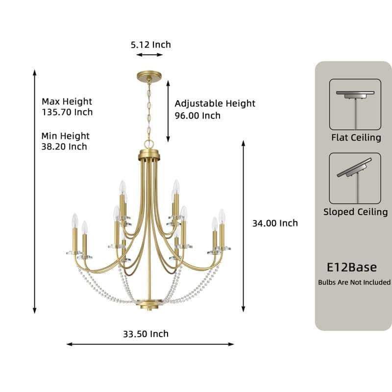 Acroma 12-Light Modern Gold Chandelier with Crystal Beads