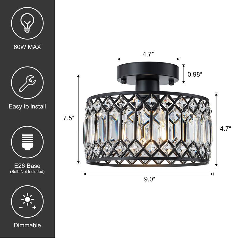 Starsky Luxury Crystal Drum Dimmable Semi Flush Mount Light