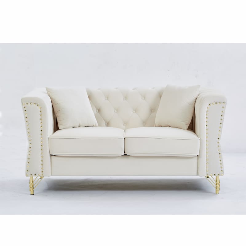 60.2"Chesterfield Sofa Velvet for Living Room,2 Seater Sofa Tufted Couch with Metal Foot and Nailhead for Living Room, Bedroom