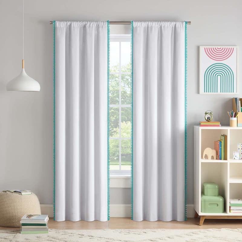 Eclipse Kids Tassel Border 100% Blackout Rod Pocket Curtain Panel - 84x40