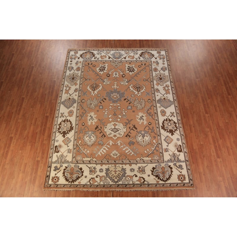 Orange Floral Oushak Indian Area Rug Handmade Wool Carpet - 9'1"x 11'11"