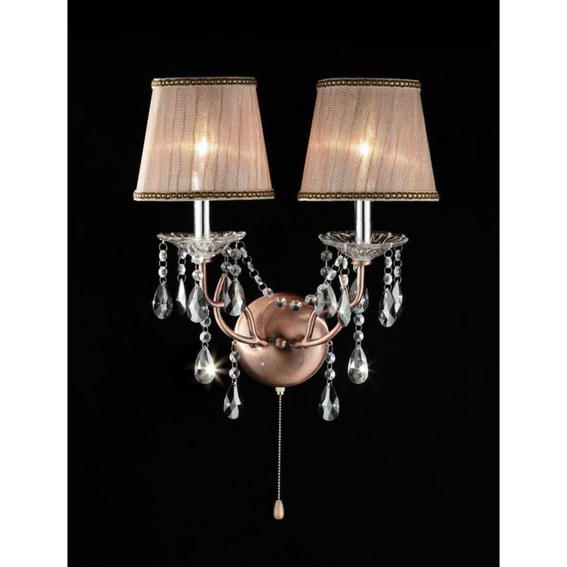 Silver and Pink Faux Crystal Dual Light Hanging Wall Sconce - 17.5" x 15" X 7"