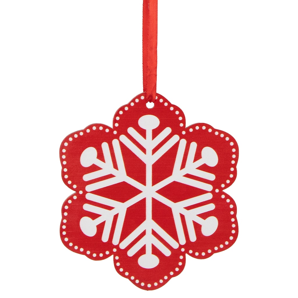 Wooden Snowflake Cutout Christmas Ornament - 6" - Red and White