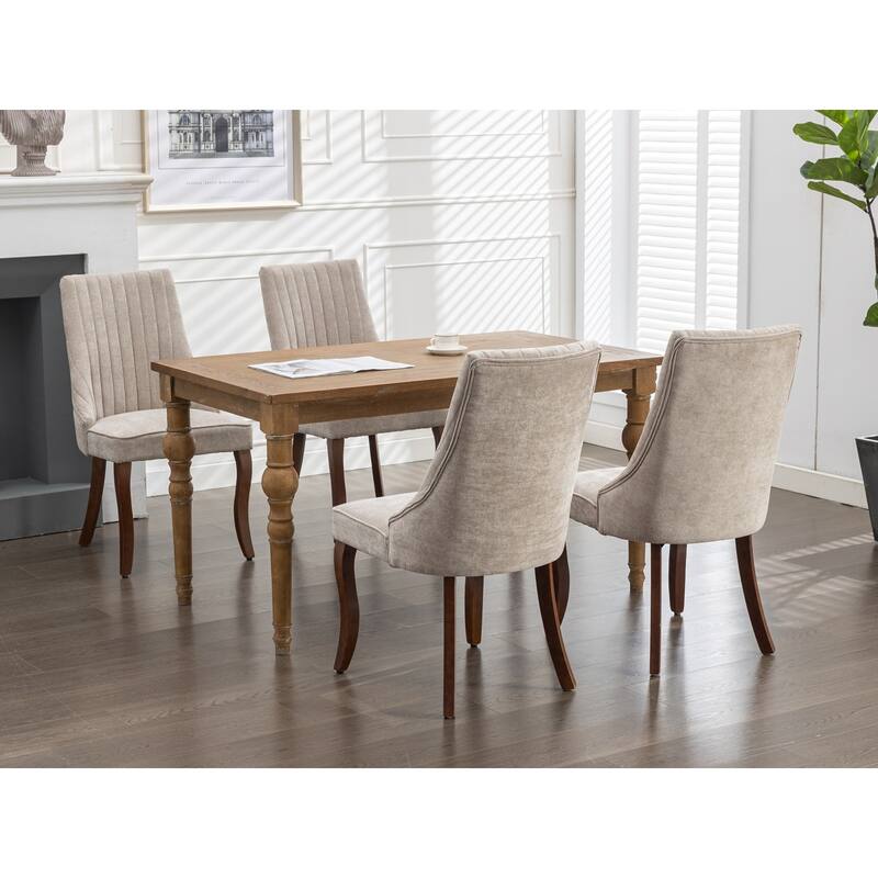 Flocking Linen Dining Chairs Channel Kitchen Dinner Chair - Beige