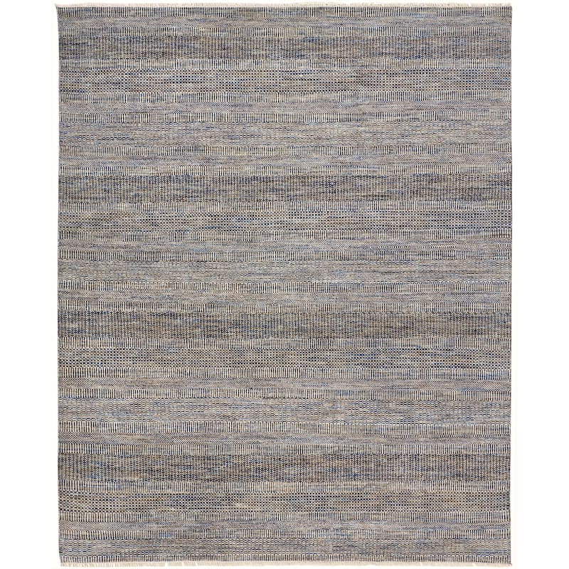 Grand Bazaar Caldecott Hand Knotted Stripes Transitional Area Rug - 8'6" x 11'6" - Silver